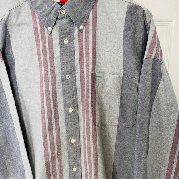 Men shirt Tommy Hilfiger Shirt button down long sleeve gray maroon cotton Large - Picture 2 of 10